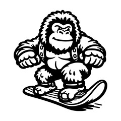 gorilla snowboarding cartoon funny sketch