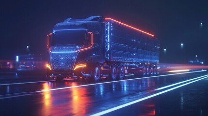 Futuristic Truck on a Night Road