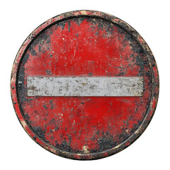 Weathered red no entry sign vintage circular design transparent background