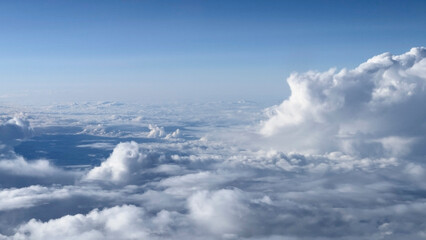 Cloudscape. Blue sky and white clouds. Panoramic view