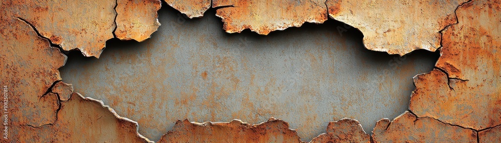 Poster exploring the texture of a rusty metal sheet wall with fractures industrial setting close-up view im
