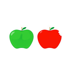 Red delicious or Fuji apple fruit with leaf flat vector icon