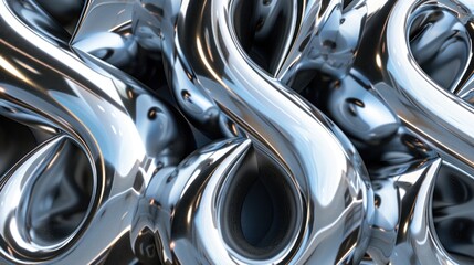 Abstract background of shiny metallic tubes with reflections.