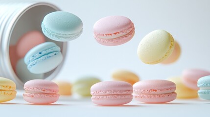 Obraz premium Delightful Macarons in Soft Pastel Colors Falling from Canister