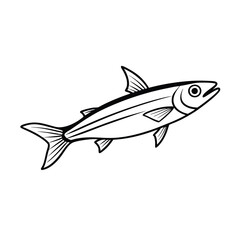 sardine fish design, labeled line art vector silhouette illustration.