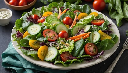 Fresh Garden Salad with Tomatoes and Cucumbers