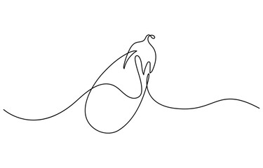 Obraz premium Continuous one line drawing whole healthy organic eggplant for harvesting logo identity. Fresh tropical perennial plant concept for vegetable icon. Continuous line drawing eggplant illustration