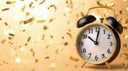 Countdown to midnight celebration festive environment clock and confetti new year&rsquo;s eve vibrant viewpoint time concept
