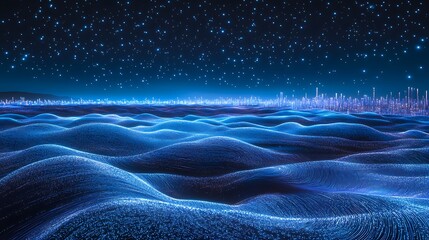 Explore the mystical beauty of a vibrant digital landscape under a starry sky