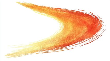 Abstract orange and yellow watercolor brush stroke, white isolated background.
