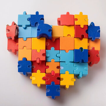 piezas de rompecabezas bloques de construcci&oacute;n en colores primarios sobre fondo blanco para armar estimulo mental, psicologia, autismo, psicopedagogia juegos, mockup 