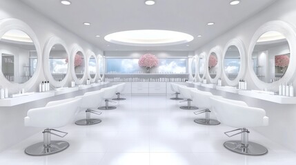 Obraz premium Luxurious hair salon interior design modern space digital rendering sleek environment interior view aesthetic appeal