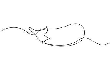 Obraz premium Continuous one line drawing whole healthy organic eggplant for harvesting logo identity. Fresh tropical perennial plant concept for vegetable icon. Continuous line drawing eggplant illustration