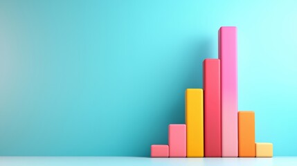 Colorful bar graph on a turquoise background representing data analysis and business growth.