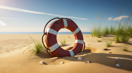 Obraz premium Lifebuoy On Sand At Beach