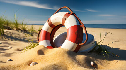 Lifebuoy On Sand At Beach