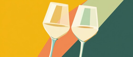 White Wine Glasses Toasting with Bold Background