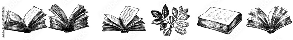 Poster sketching in an open book with transparent engraving for modern illustration. scratch-board style im