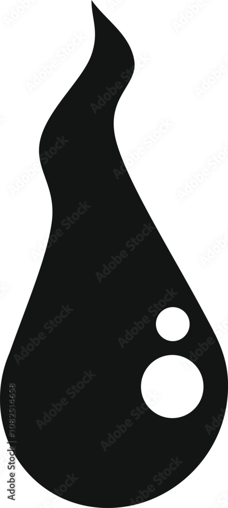 Poster black drop falling down and creating two bubbles on white background