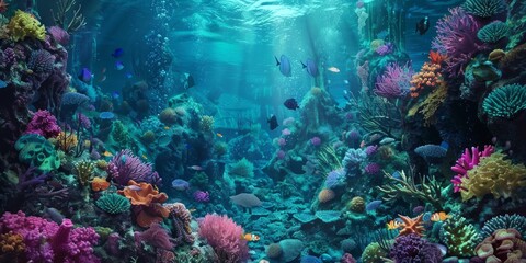 Fototapeta premium Vibrant Underwater Coral Reef Paradise: A Stunning Ocean Scene