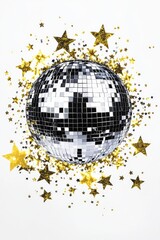 Shiny Disco Ball Collage with Glitter Stars for Party and Nightlife Vibe