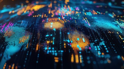 Obraz premium Abstract digital background with vibrant lights and data streams in a futuristic style