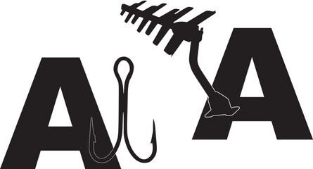 Graphic illustration A of hook and A of antenna in Portuguese