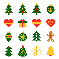 Christmas Holiday Icons Set with Trees, Gifts, and Ornaments. set of Christmas tree