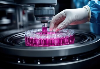 Close-up of a scientist handling lab samples with precision