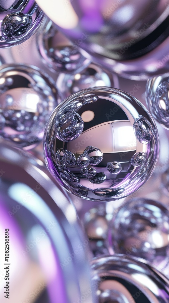 Poster shiny metallic spheres reflecting light create a mesmerizing abstract pattern, ai
