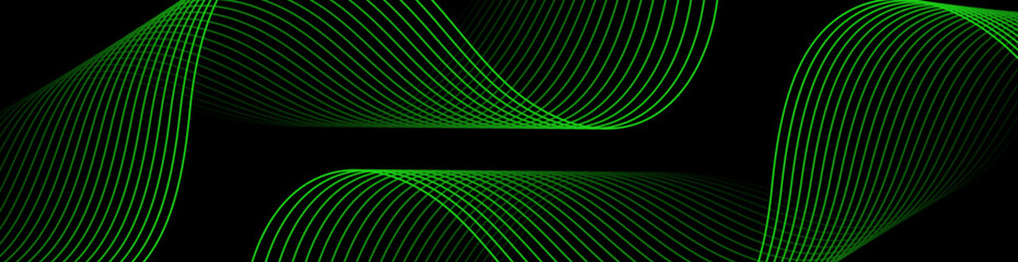 Abstract background with lines and waves. Web banner size. Element for design. Vector background for brochure, booklet, flyer, poster. Black and green gradient