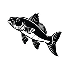 sea bass fish design, labeled linocut vector silhouette illustration.