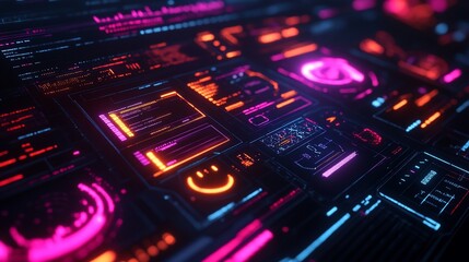 Fototapeta premium Futuristic digital interface with glowing neon elements.