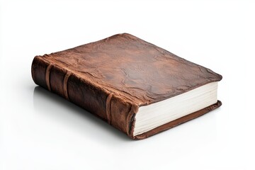 Obraz premium A vintage brown leather book with a textured cover, ideal for showcasing literature or antique items in photography.