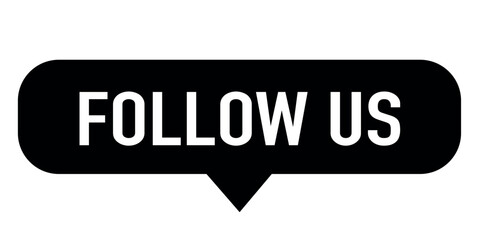 Speech bubble icon with text 'Follow Us' in black and white.