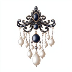 Elegant vintage brooch with intricate design featuring navy blue and pearl accents, perfect for adding charm to any outfit.