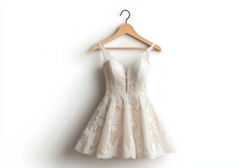 Fototapeta premium Elegant white dress on a hanger, showcasing delicate lace details and a flattering silhouette for special occasions.