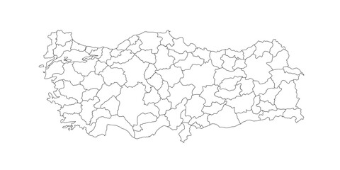 Outline map of Turkey with regional divisions.