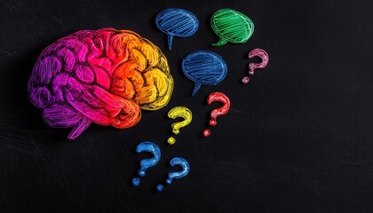 Creative Problem-Solving, A colorful brain with gears turning, surrounded by question marks and solutions in thought bubbles.