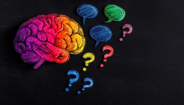 Creative Problem-Solving, A colorful brain with gears turning, surrounded by question marks and solutions in thought bubbles.