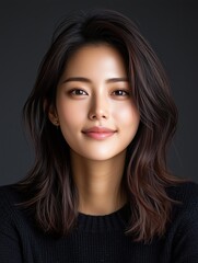 Fototapeta premium portrait of a young attractive South Korean woman in a studio on a dark background