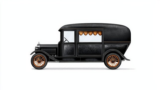 Vintage black hearse with elegant details, perfect for historical themes or funeral imagery.