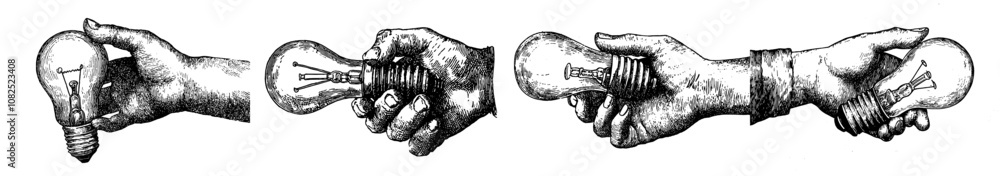 Poster light bulb engraved for idea or illumination concepts. vintage engraved light bulb for idea or illum
