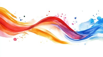 Colorful watercolor wave with splashes on a white background.