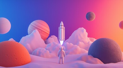 Space Dreams Begin, A glowing hologram of a rocket and planets surrounding a child, symbolizing early inspiration for space exploration.