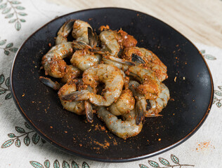 Close-up of Seasoned Shrimp Ready to Cook,  Spicy Shrimp for a Delicious Dinner