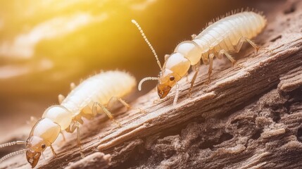Naklejka premium Termites Swarming Around Wood in Natural Light