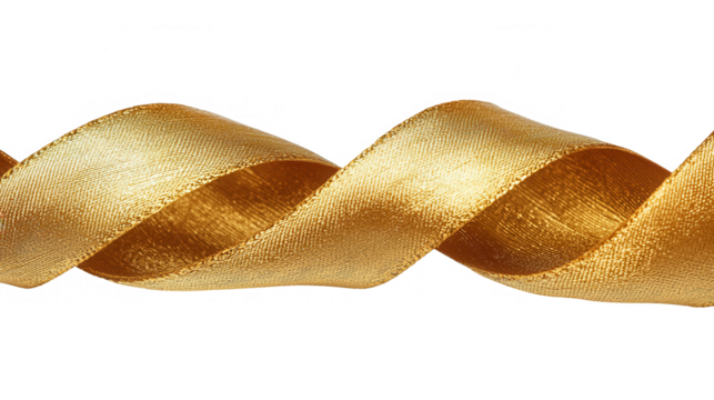 Golden ribbon twisting isolated on transparent background