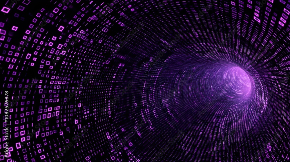 Aufkleber journey through a digital vortex of floating neon particles and binary code, an abstract representat