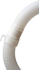 close-up of flexible drain hose or pipe connection isolated gray background, end of plastic or pvc...